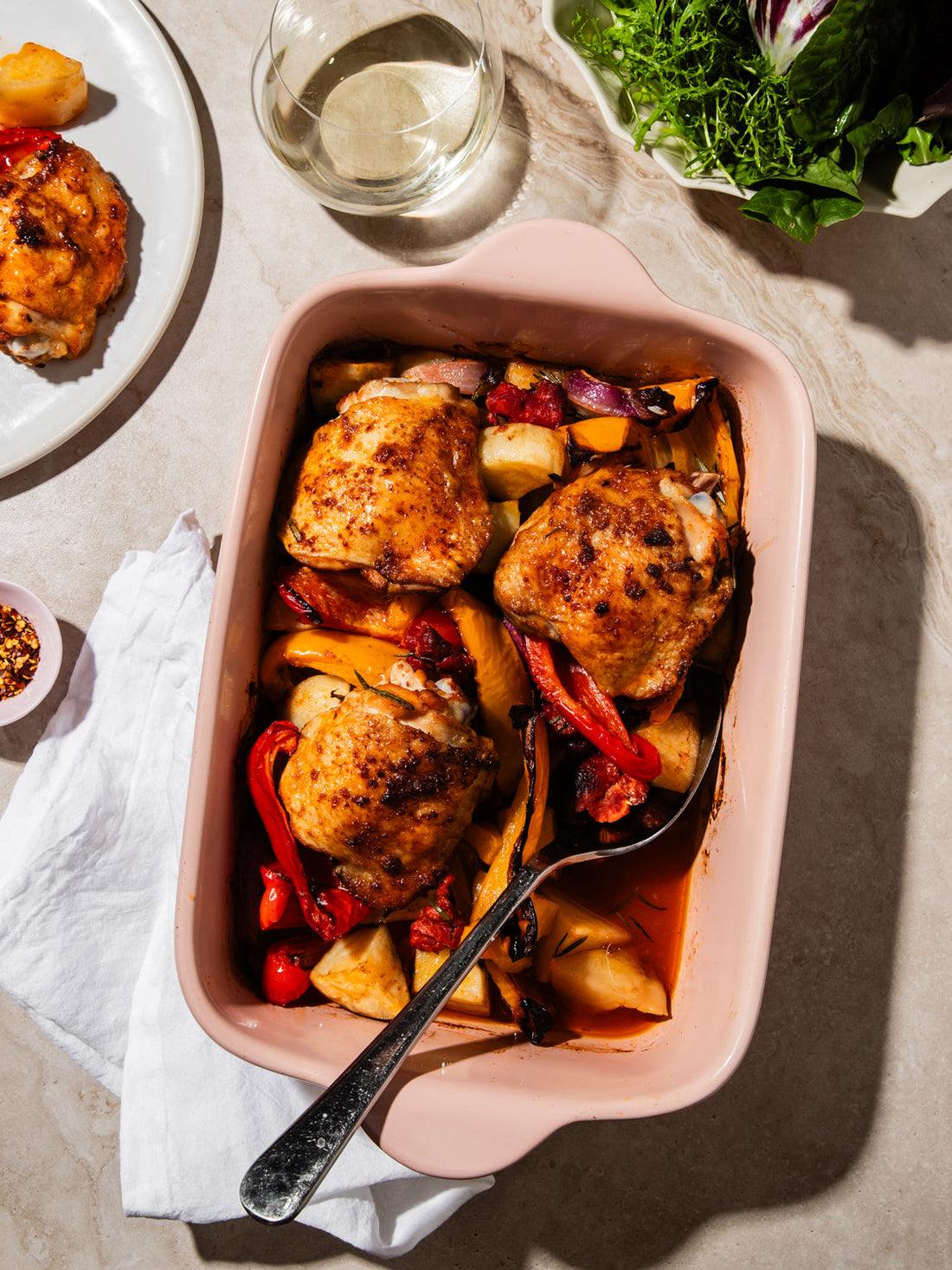 One-tray chicken bake with a Spanish twist