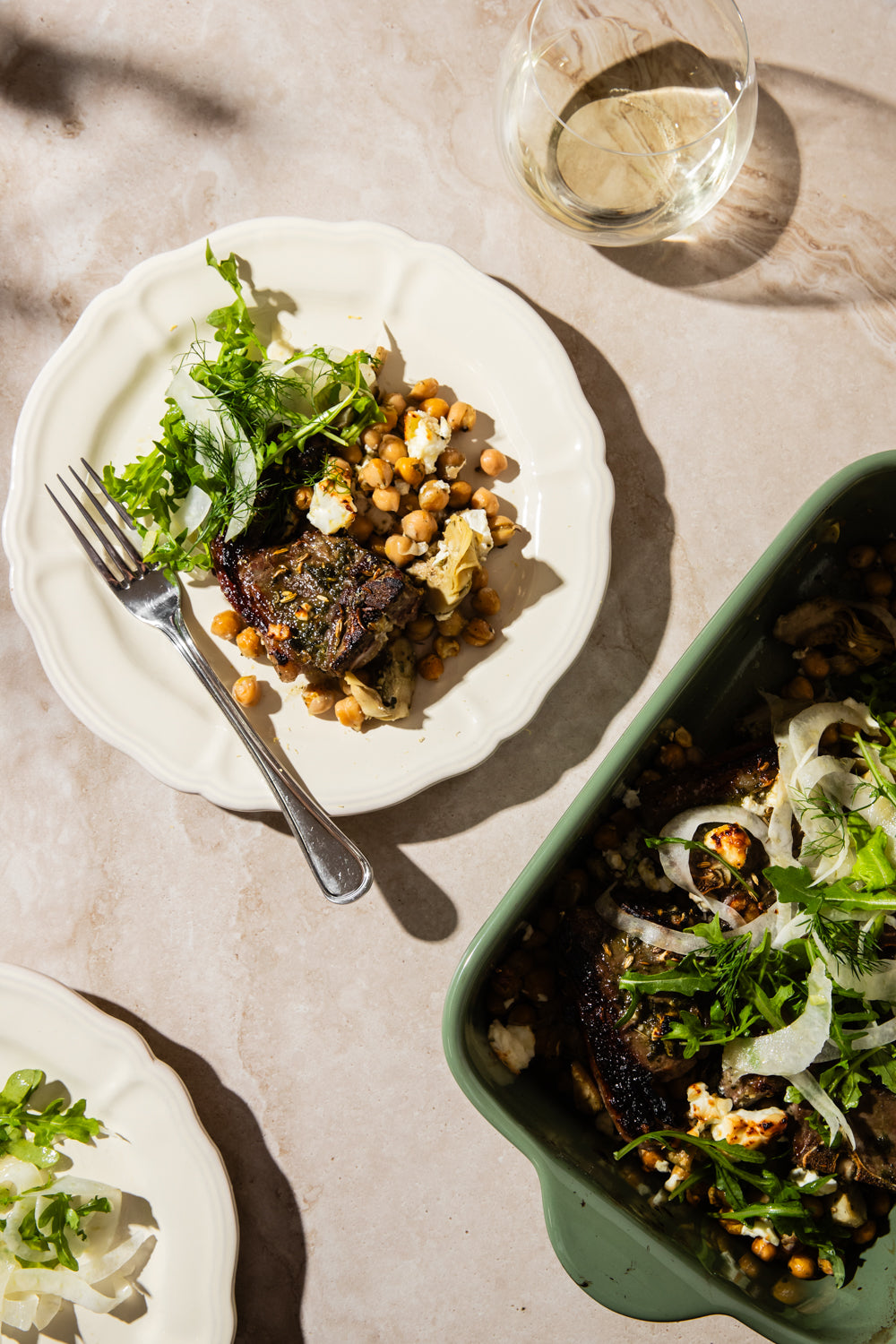 Lamb chops, chickpea, honey and fennel tray bake