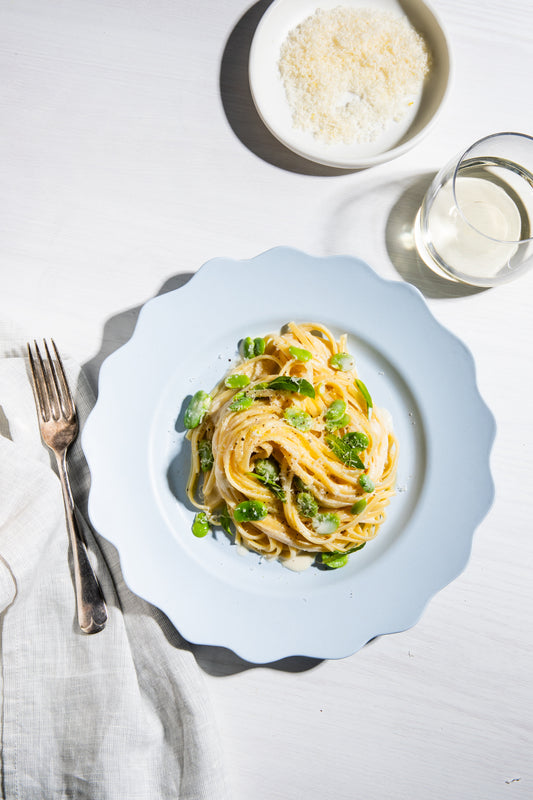 Broadbean and mascarpone pasta