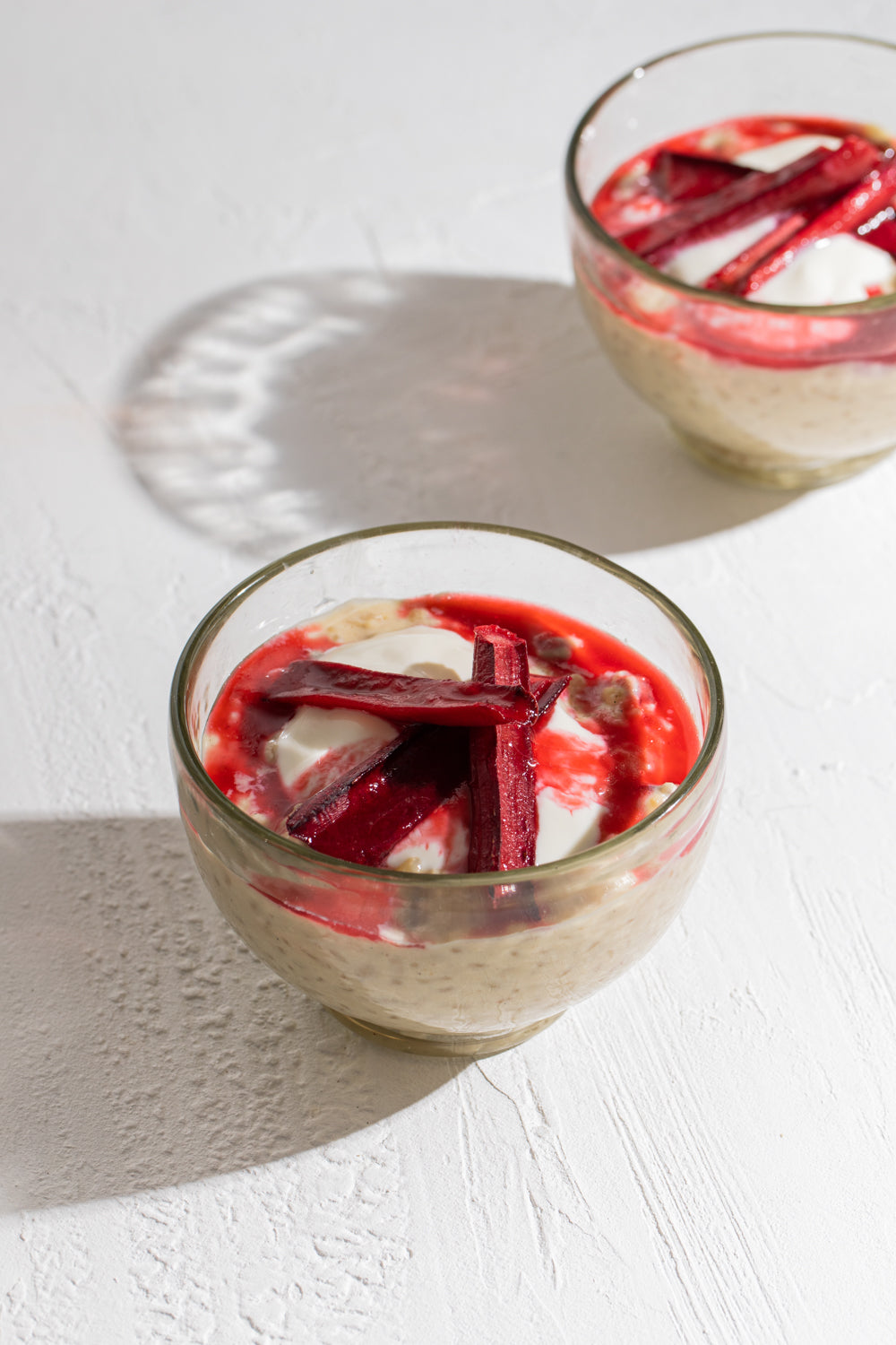 Hot brown sugar rice pudding with rhubarb
