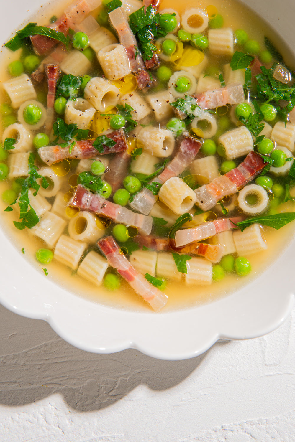 Brothy pea and ham pasta