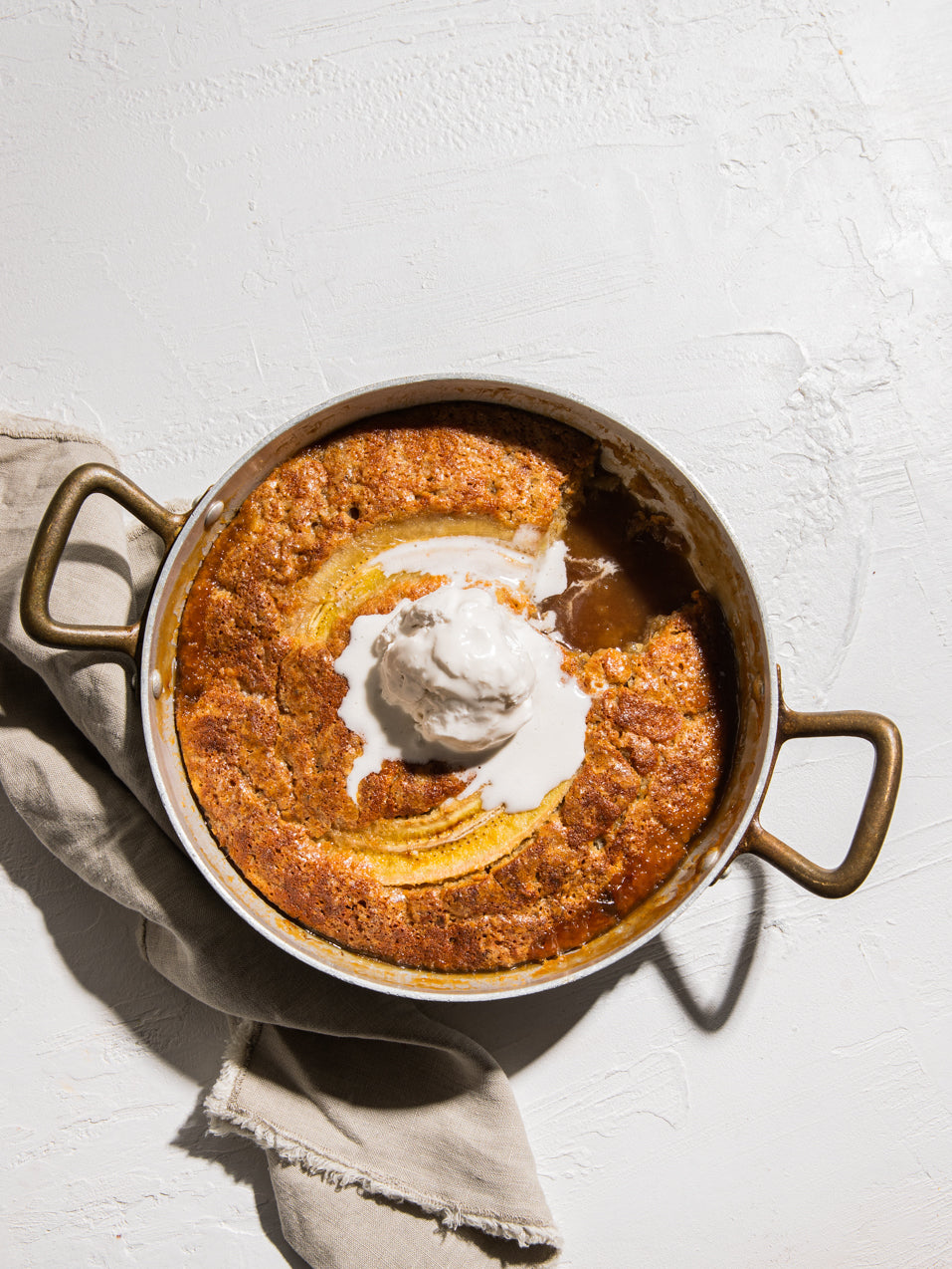 Banana, caramel & coconut self-saucing pudding