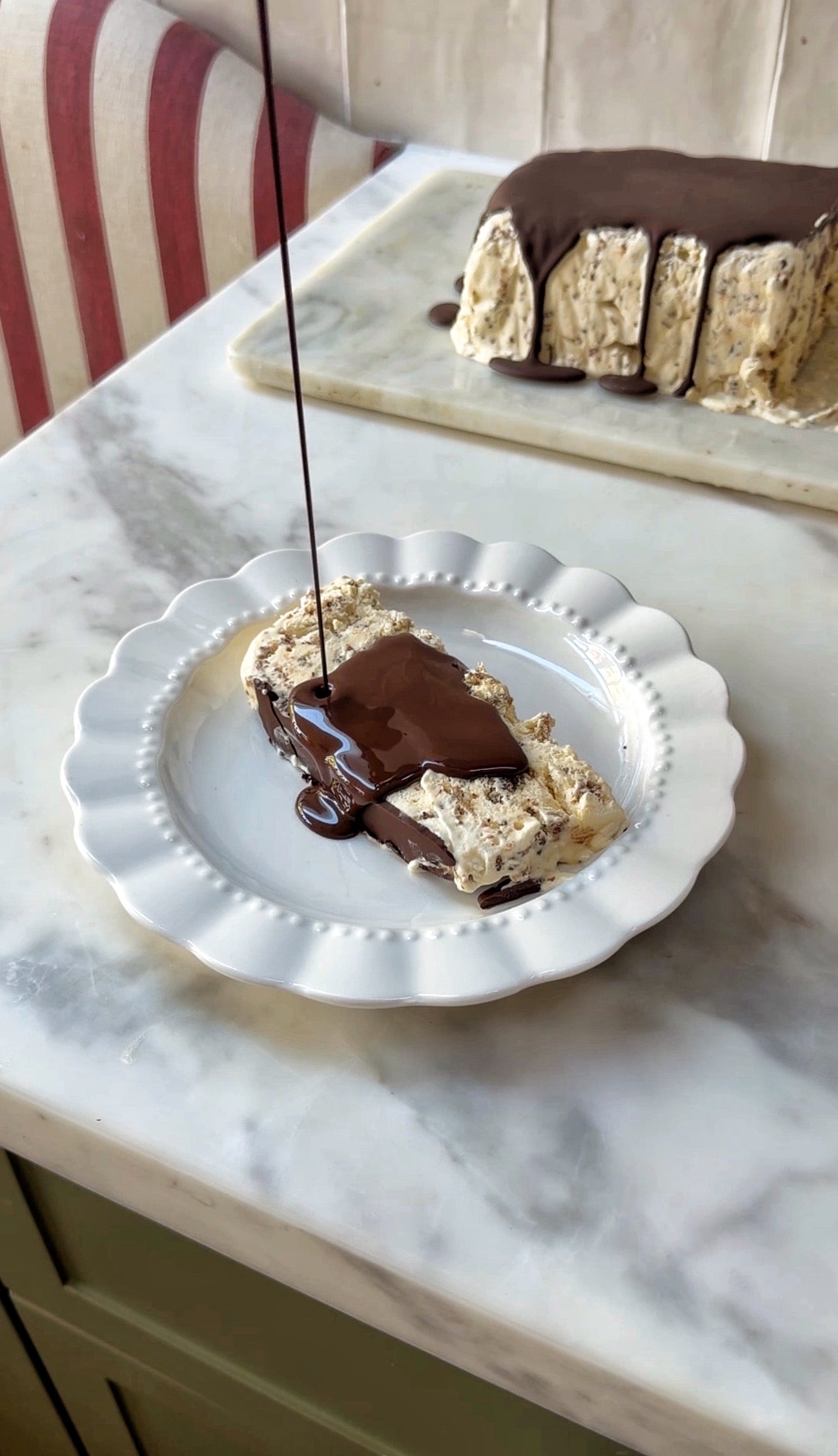 Buttered hot cross bun semifreddo with a chocolate shell