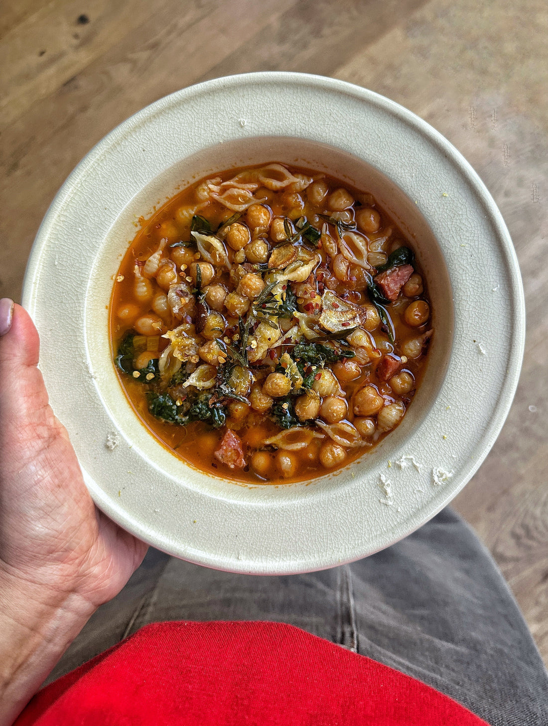 Pasta, chickpeas and salami