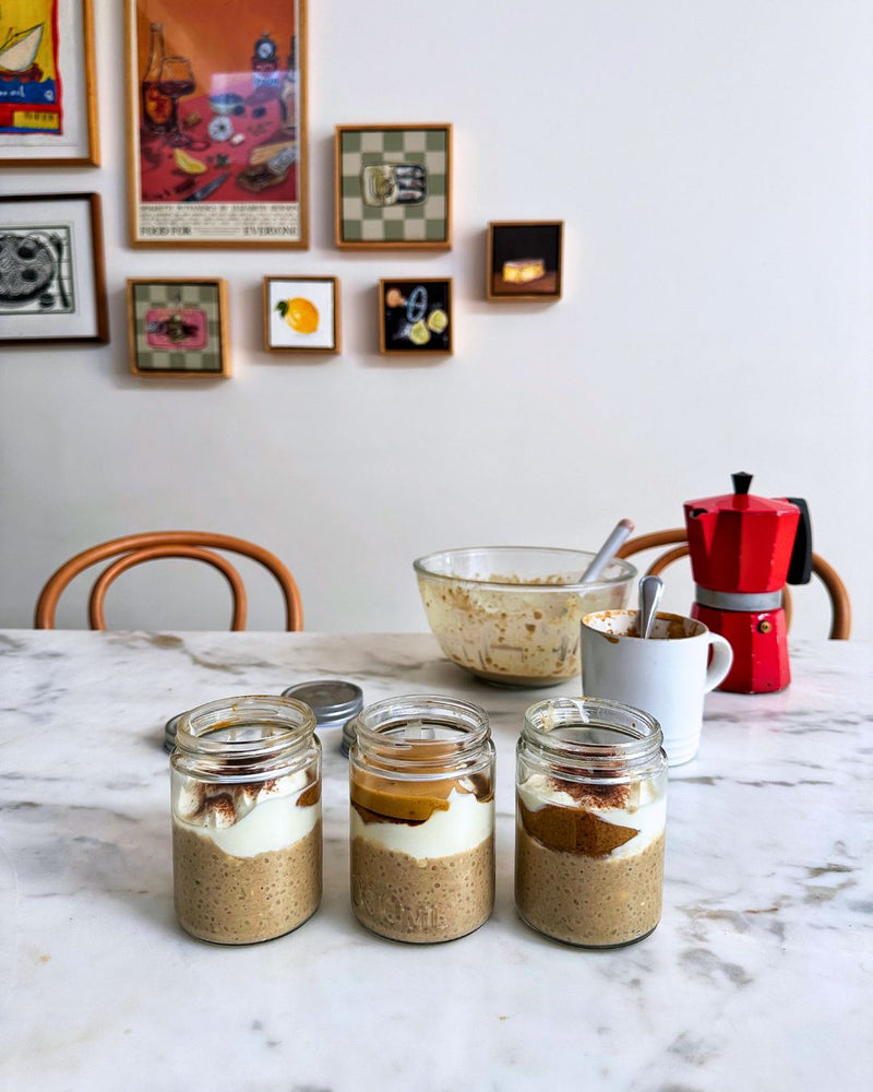 Coffee, oat, chia puddings