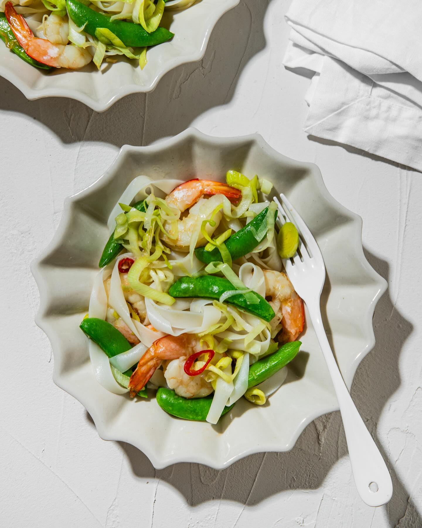 Prawn, leek, and chilli noodles