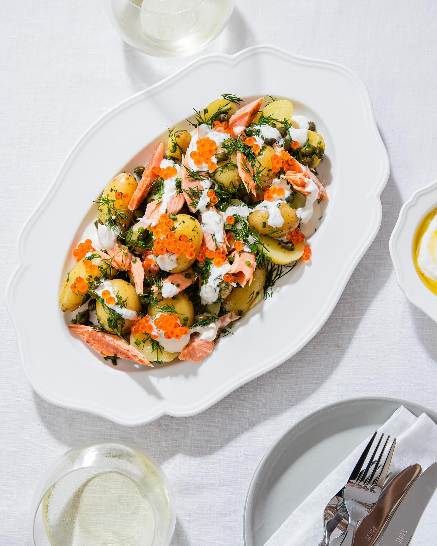 Warm potato and smoked trout salad with horseradish cream