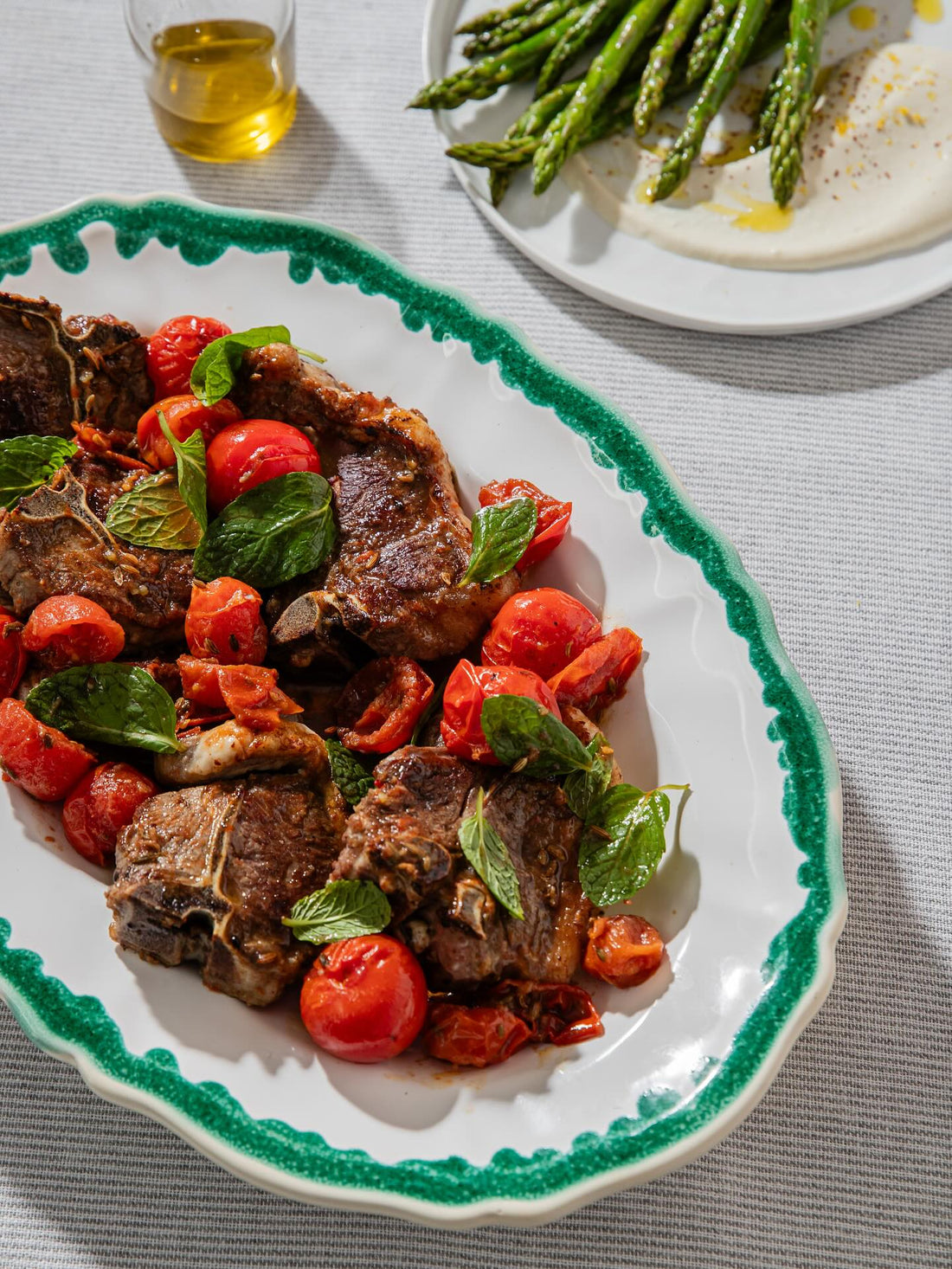 Lamb chops with a blistered tomato, fennel and mint dressing