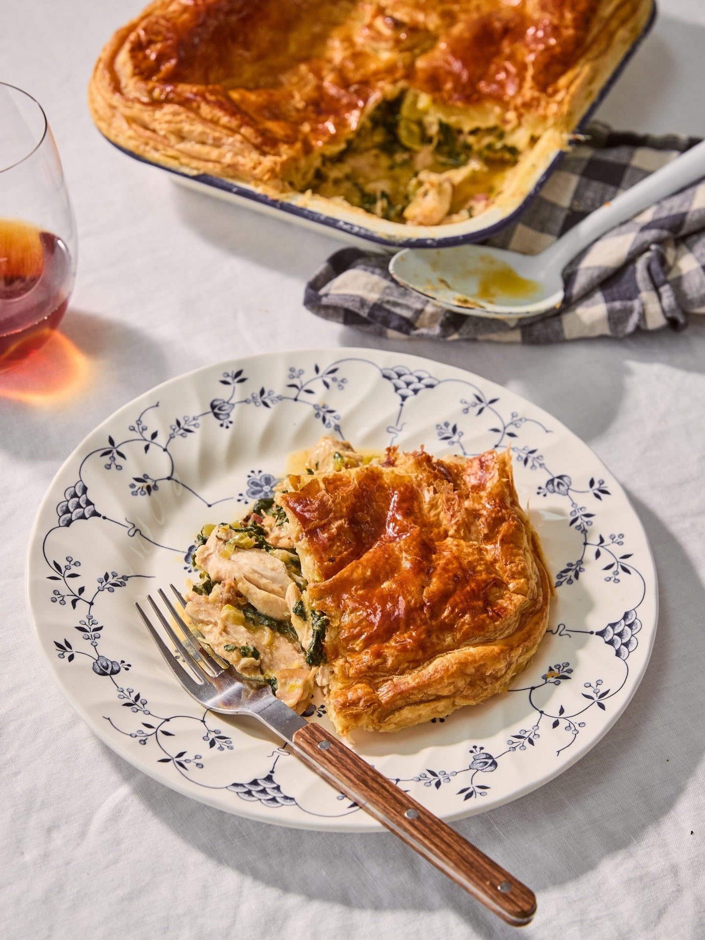 Creamy chicken, bacon, parmesan and greens pie