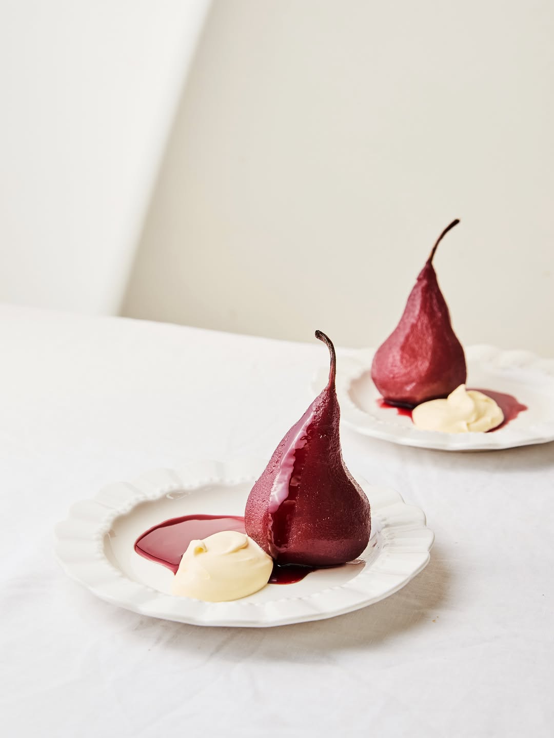 Poached pears in red wine